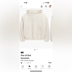 Fear of God ESSENTIALS Kids Off-White Hoodie Sweater size 8